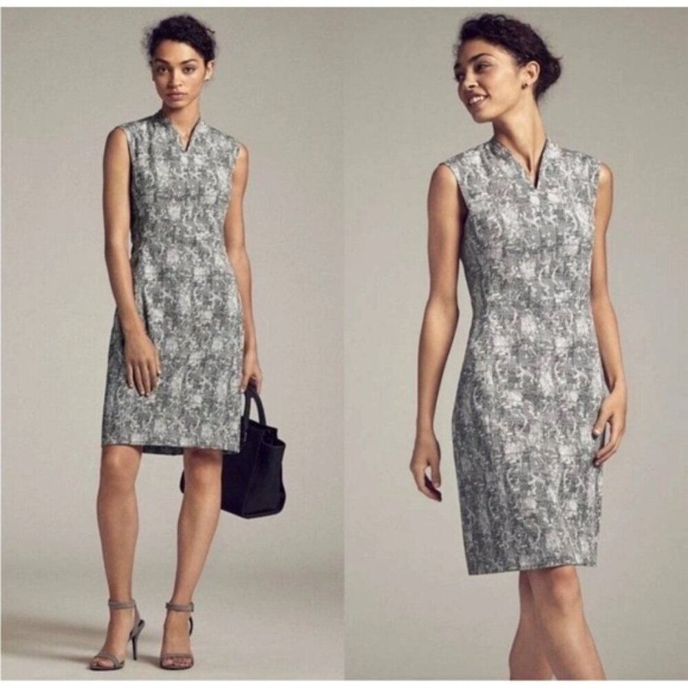 M.M. LAFLEUR NY Aditi Dress Crackle Gray Size 12 Shift‎ V Neck Sleeveless